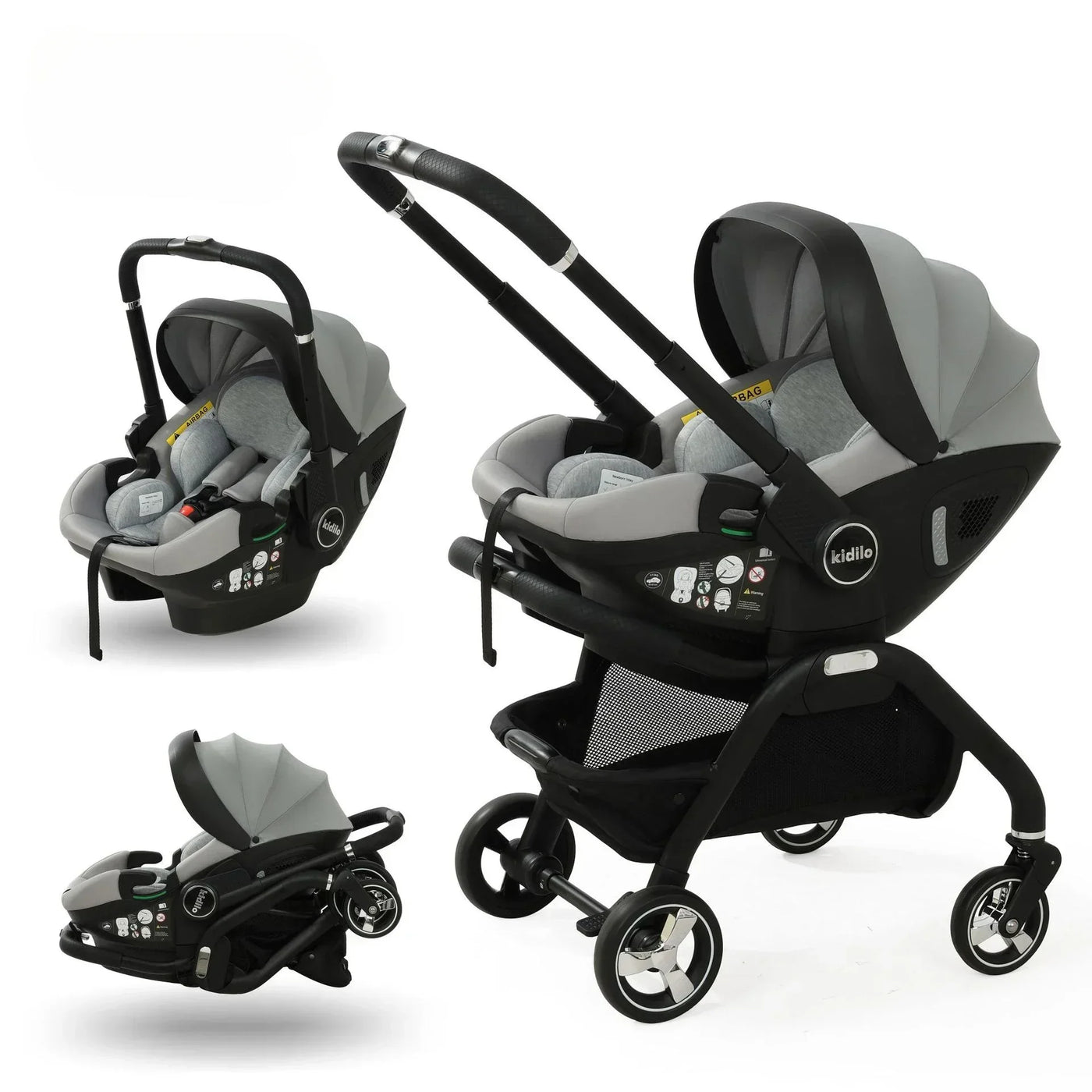 Poussette rose 4-en-1 avec nacelle siège auto de luxe pliable livraison EU