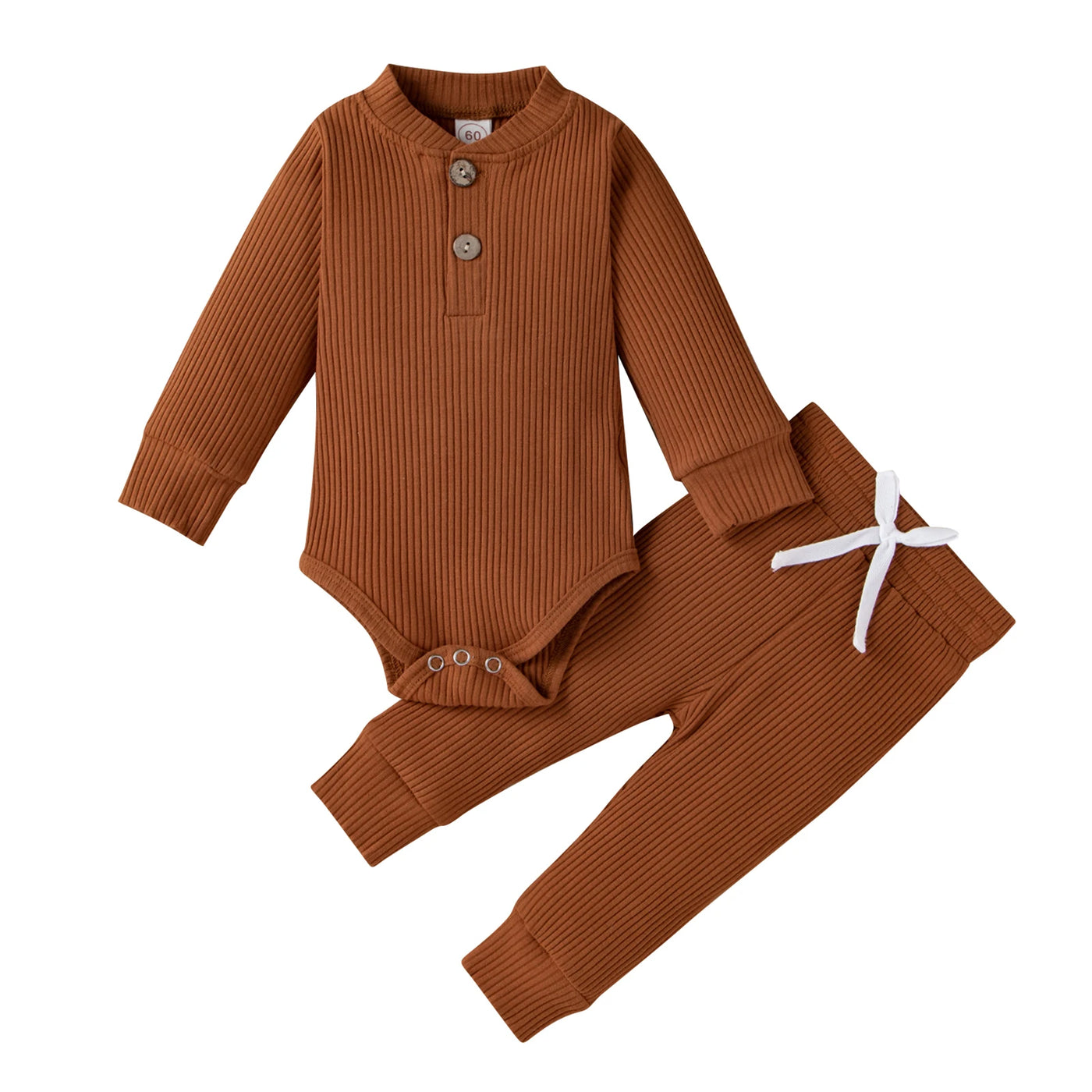 Ensemble 2 pièces bébé body côtelé/carreaux manches longues + pantalon - tenue nouveau-né 0-18 mois