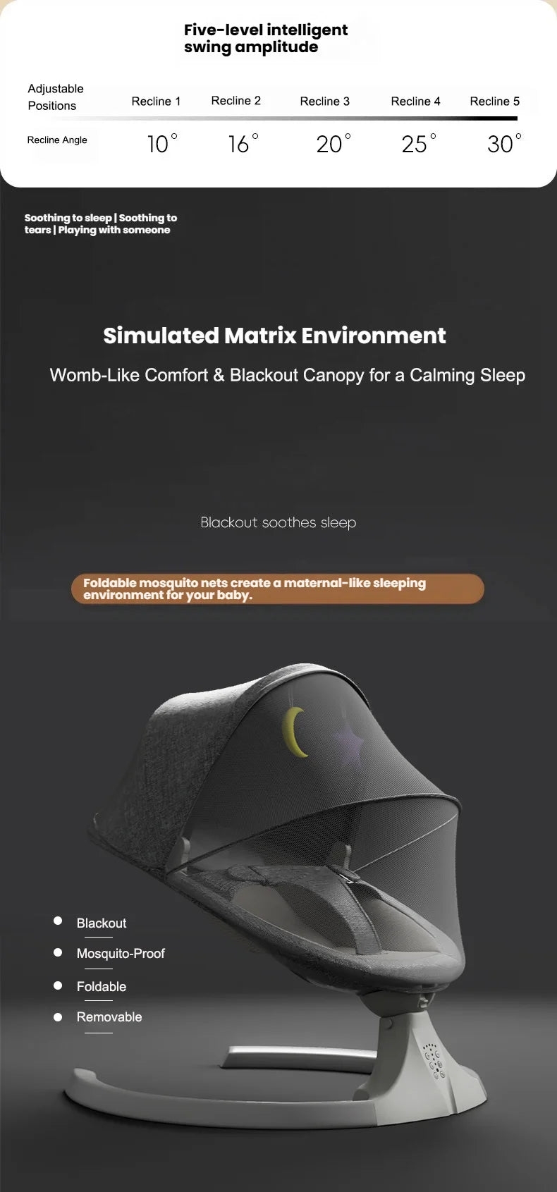 Balancelle bébé électrique automatique - chaise oscillante 5 points avec télécommande