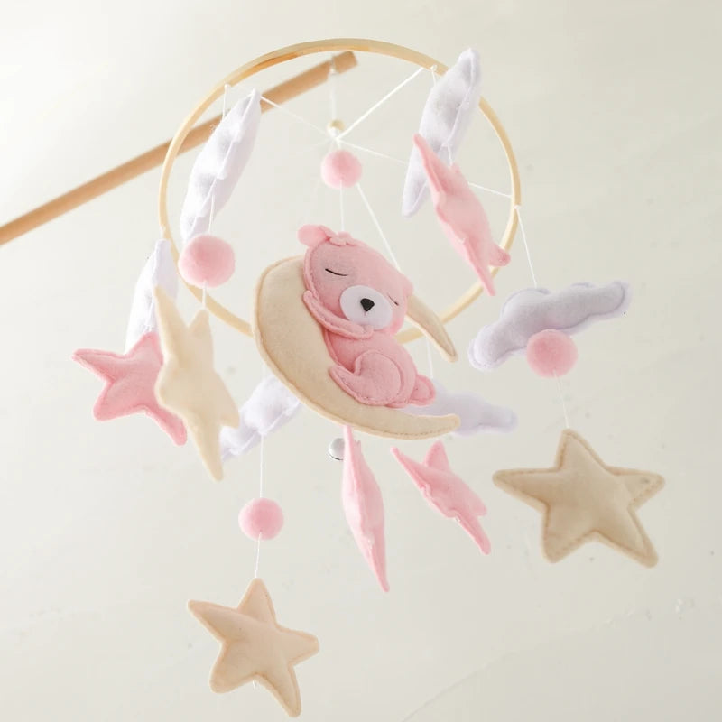 Mobile lit bébé bois feutrine ours cartoon - carillon musical avec support berceau