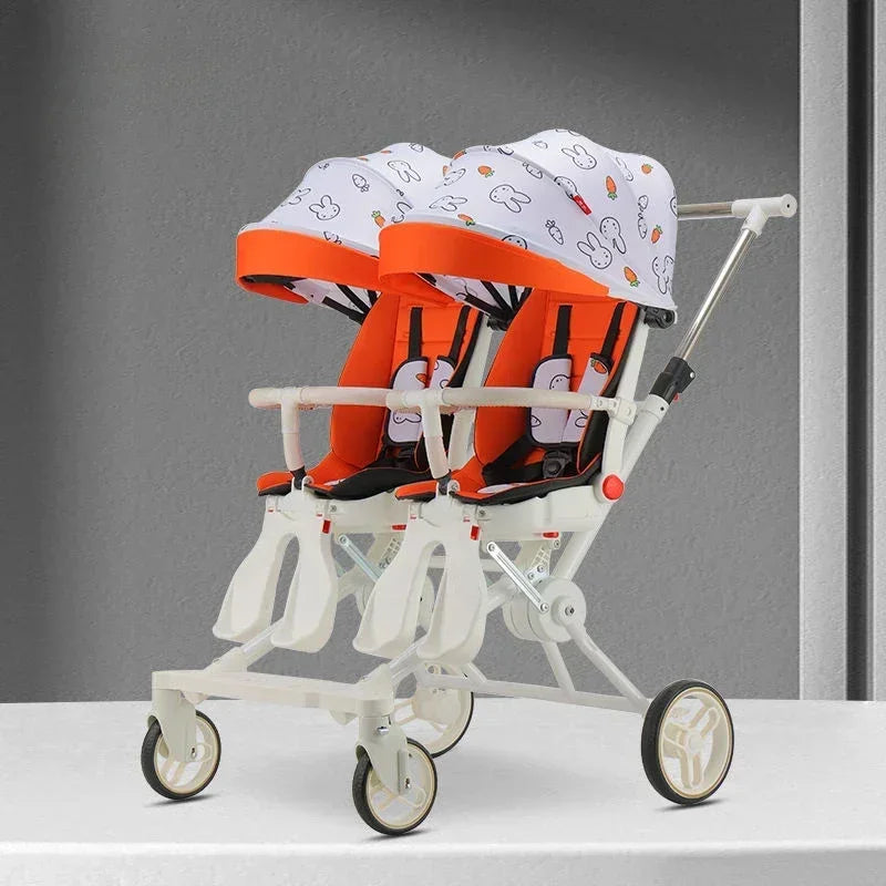 Poussette double légère pliable multifonctionnelle pour jumeaux