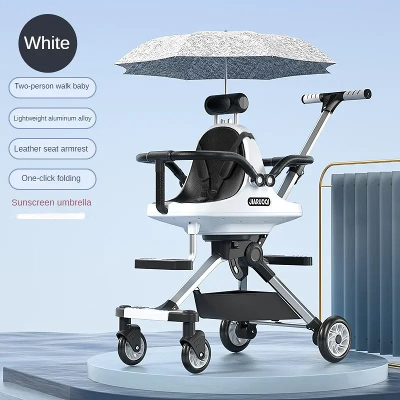Poussette jumeaux légère Mybooni — Double siège avec parasol haute vue pliable