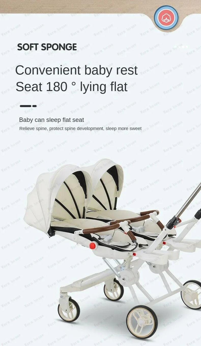 Poussette double légère pliable multifonctionnelle pour jumeaux
