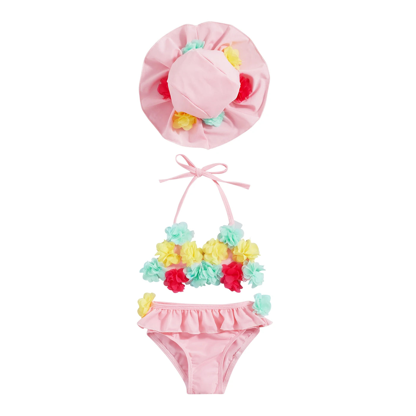 Bikini 3 pièces bébé fille Mybooni — Imprimé fleurs avec chapeau