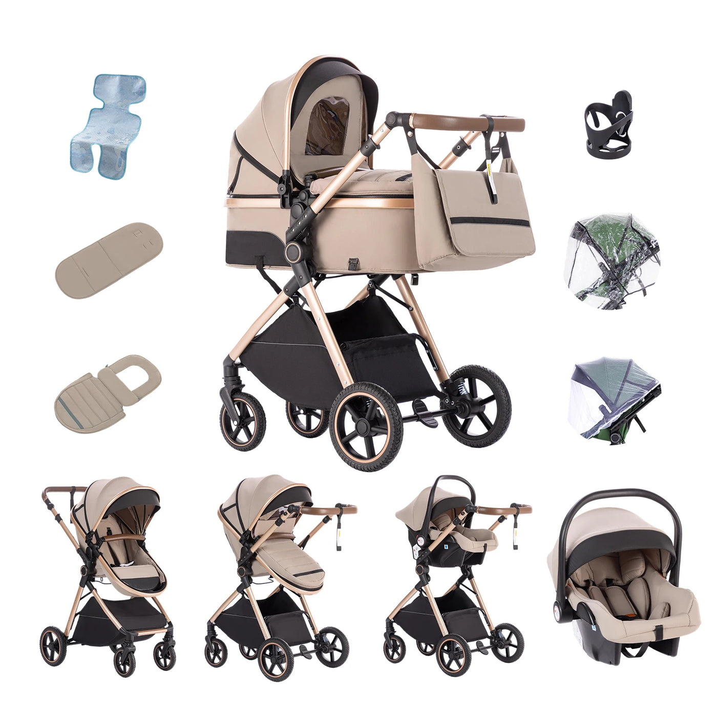 Poussette 3-en-1 pliable Bouni — Norme EU nouveau-né