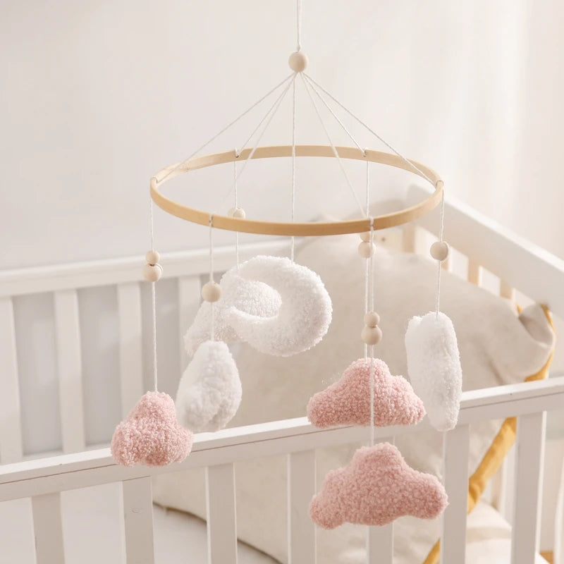 Mobile lit bébé bois feutrine ours cartoon - carillon musical avec support berceau