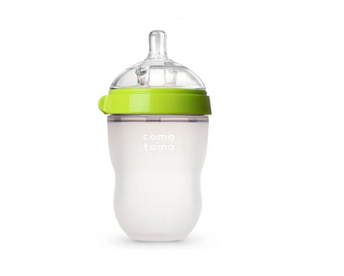 Lot 2 biberons bébé sans BPA Mybooni — Silicone 150 ml et 240 ml vert/rose