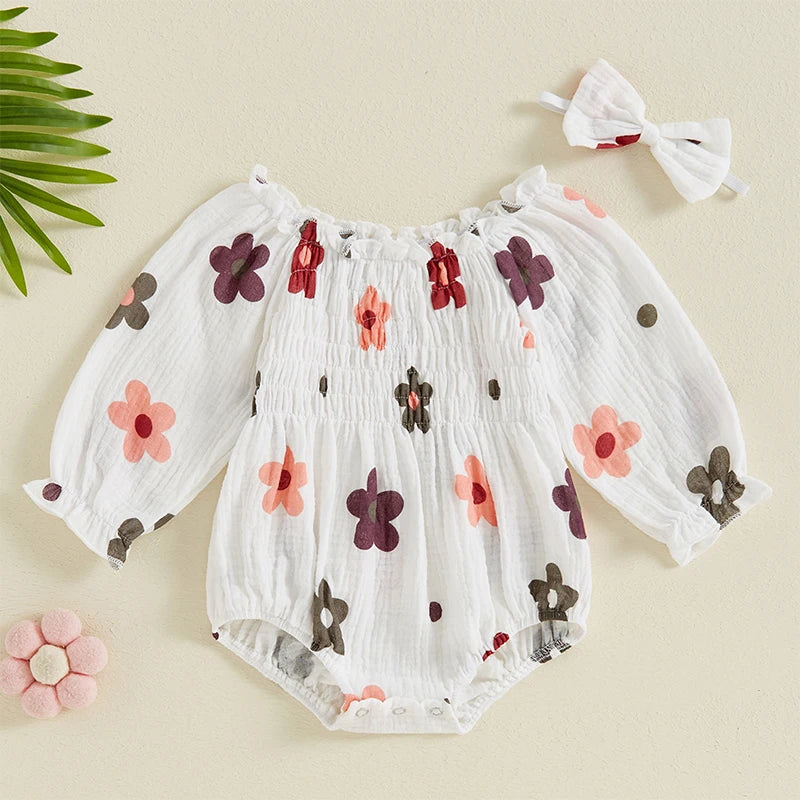 Ensemble bébé fille body fleuri Mybooni — Manches longues et bandeau nœud