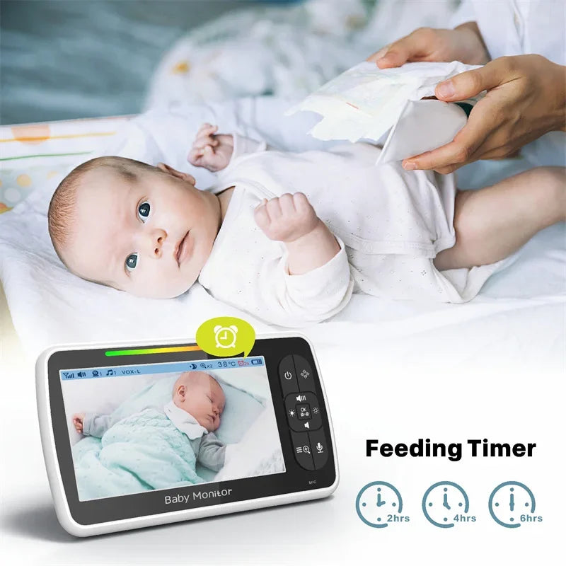 Babyphone vidéo 5 pouces PTZ Mybooni — Caméra télécommandée audio bidirectionnel berceuses