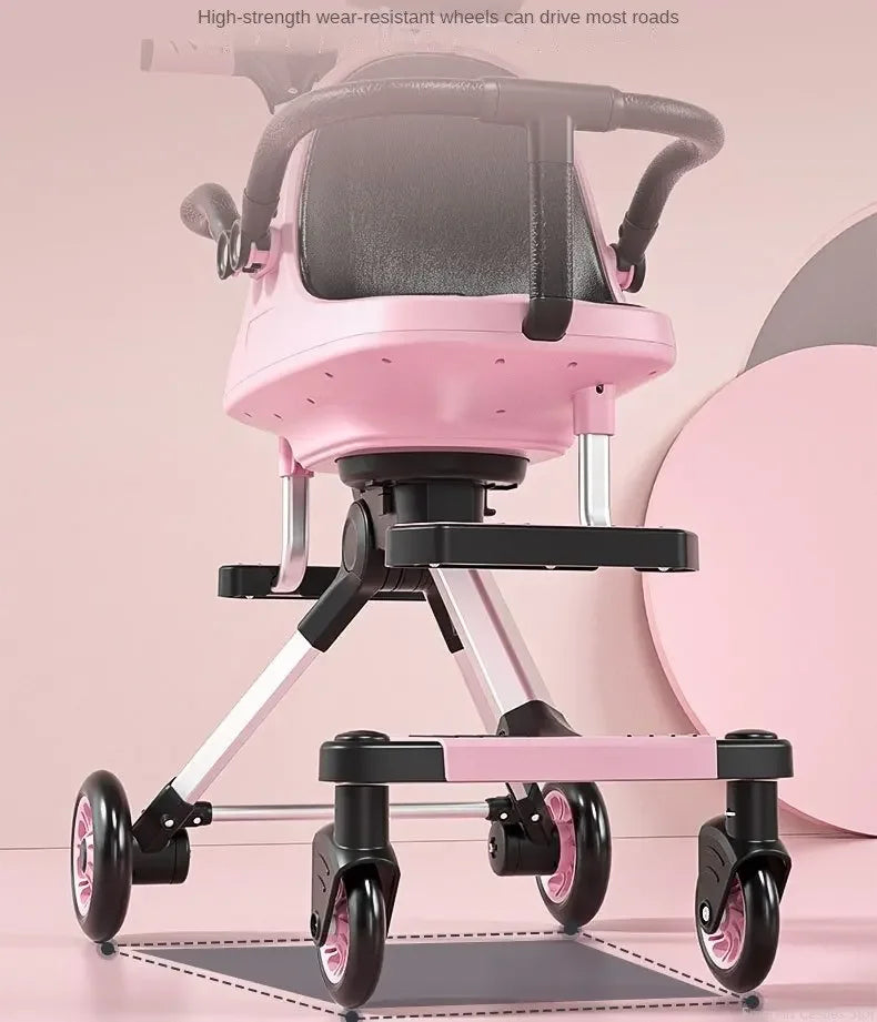 Poussette jumelle légère haute vue avec parasol pliable 4 roues