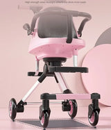 Poussette jumelle légère haute vue avec parasol pliable 4 roues