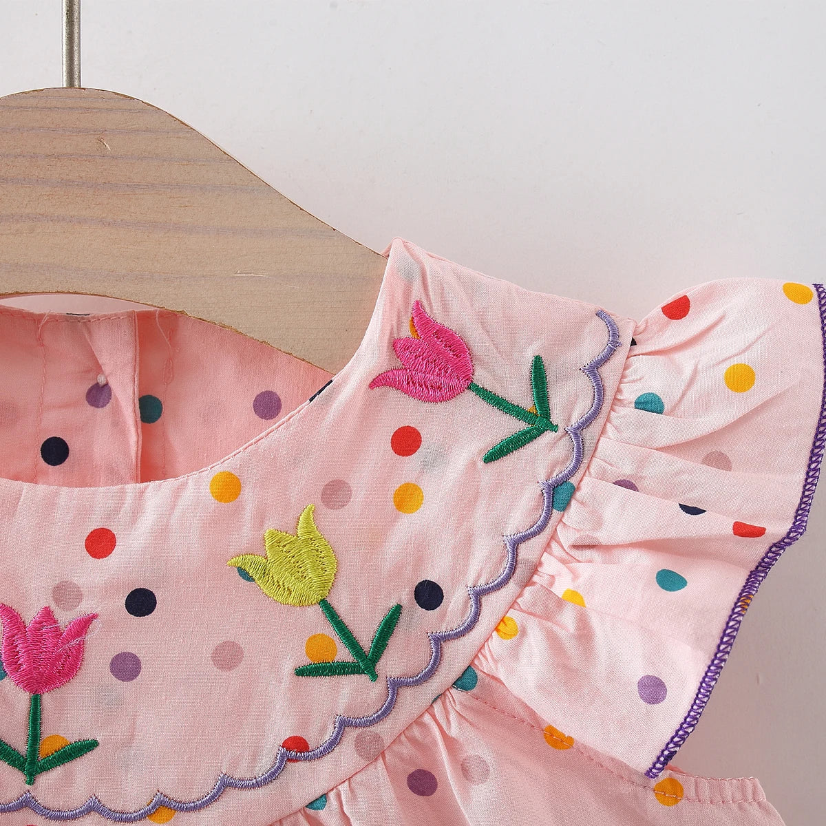Robe bébé coton brodée fleurs Mybooni — Imprimé pois colorés