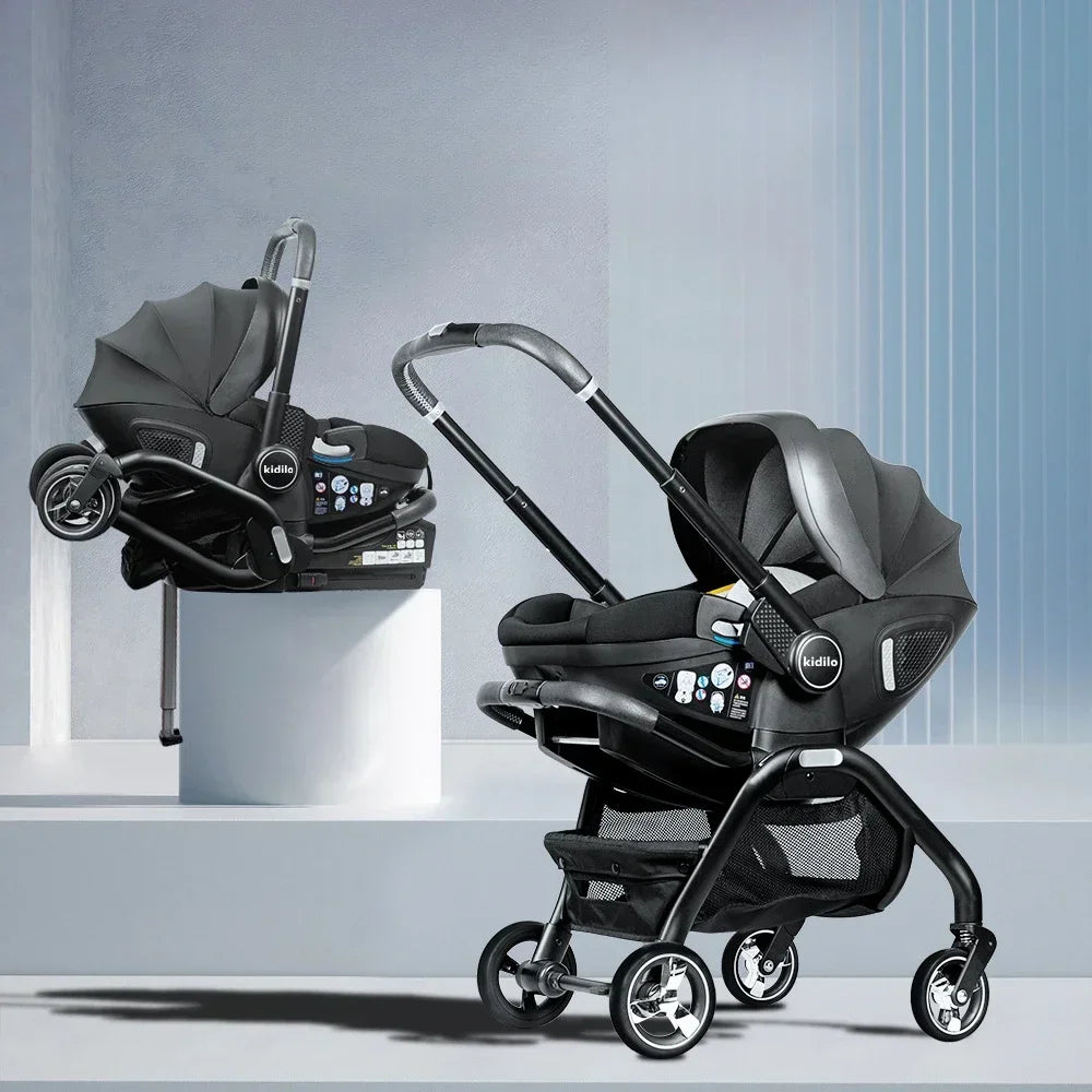 Poussette 3-en-1 portable Bouni — Nacelle nouveau-né siège auto certifié EU
