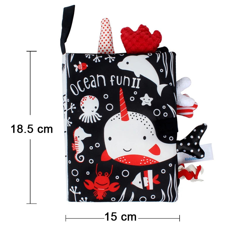 Livre tissu bébé Mybooni — Noir et blanc activités sensorielles nouveau-né