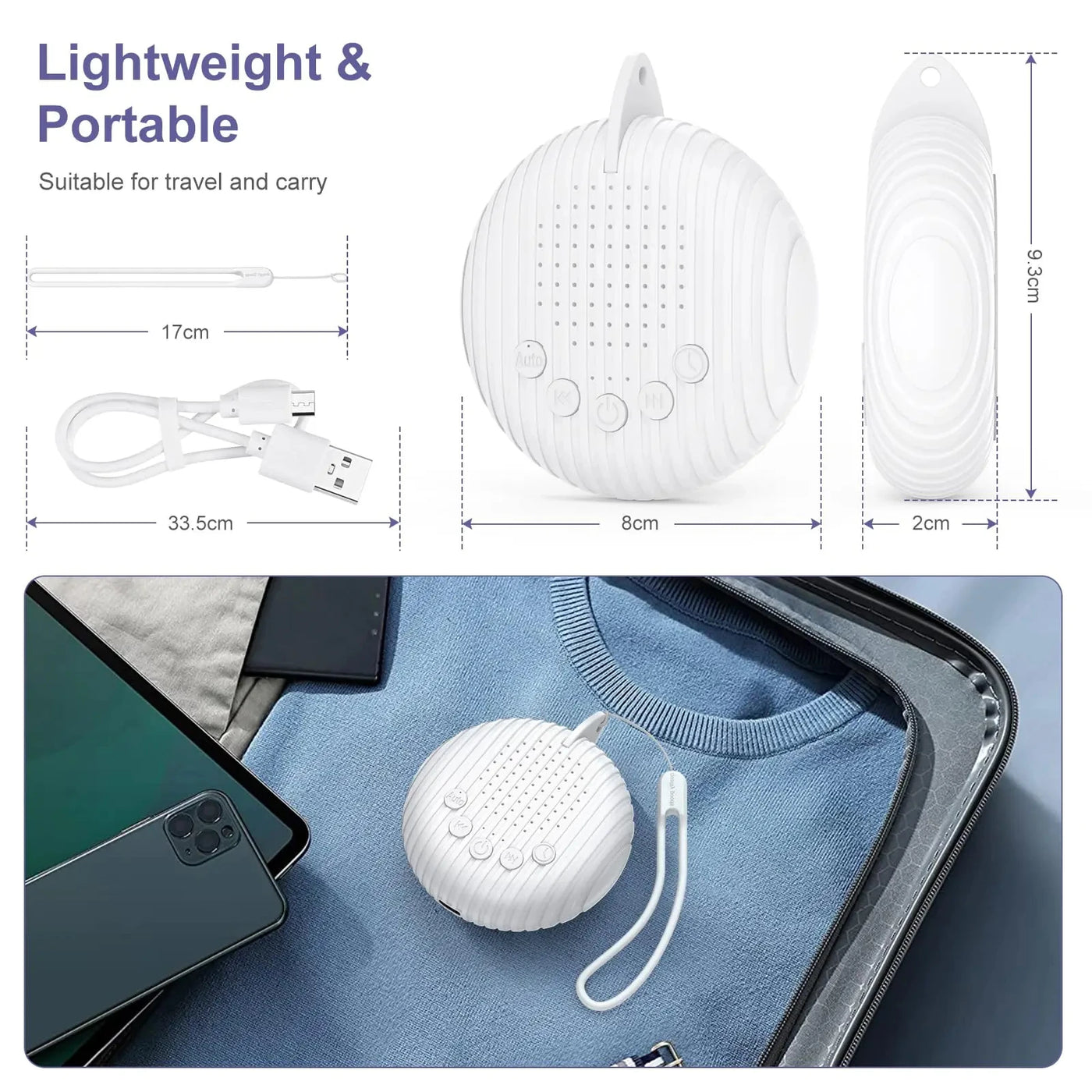 Machine à bruit blanc portable Mybooni — 10 sons apaisants rechargeable USB