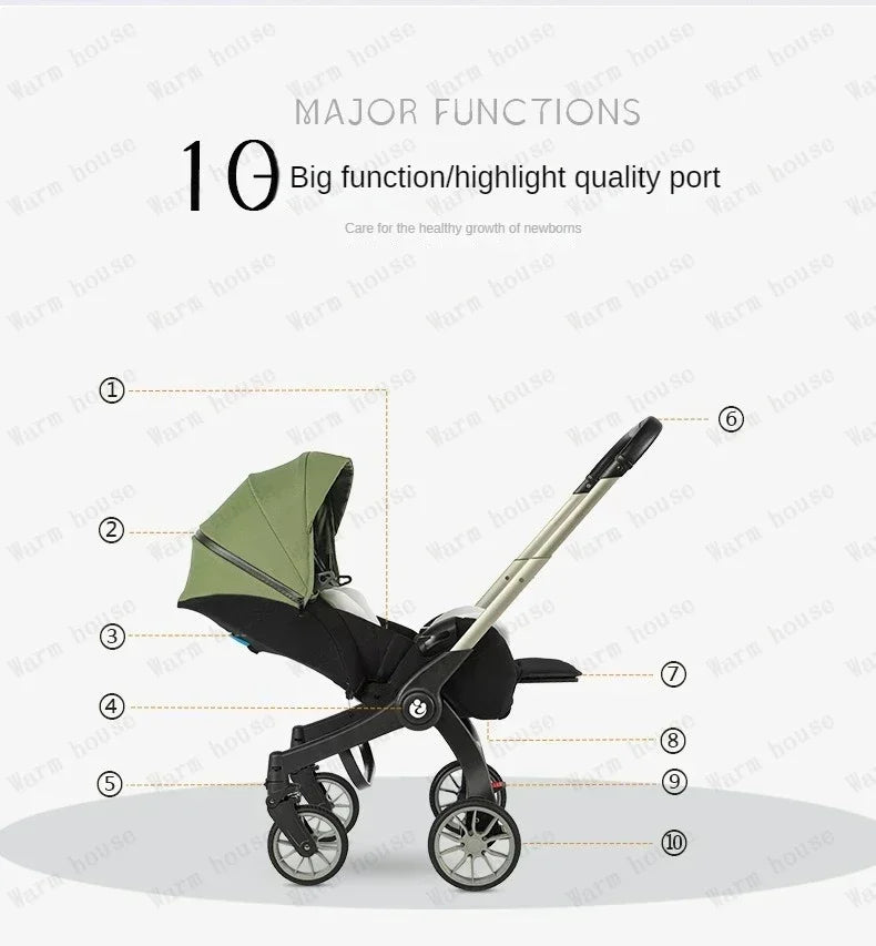 Poussette 4-en-1 multifonctionnelle pliable avec siège auto bébé EU Stock