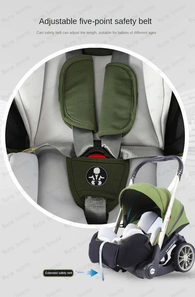 Poussette 4-en-1 multifonctionnelle pliable avec siège auto bébé EU Stock