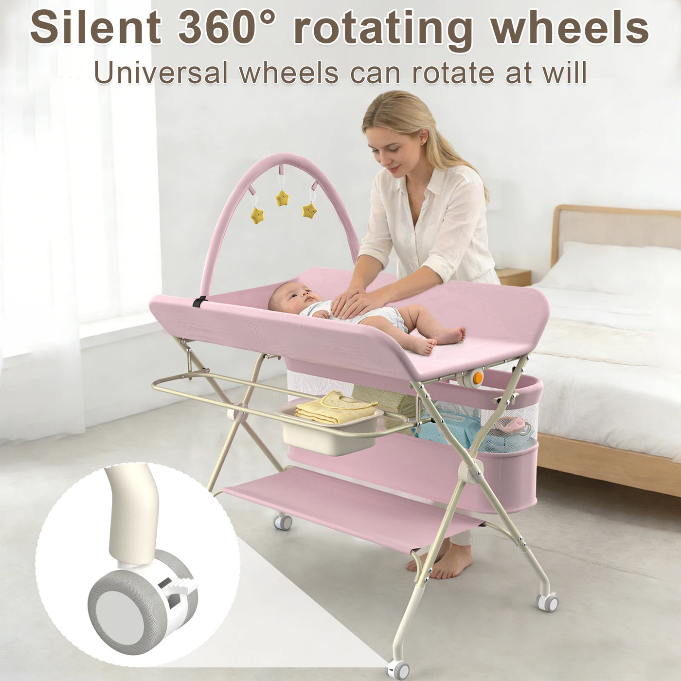 Table à langer mobile pliable Mybooni — Matelas imperméable hauteur réglable