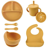 Set vaisselle bébé silicone sans BPA Mybooni — Bol ventouse assiette tasse couverts