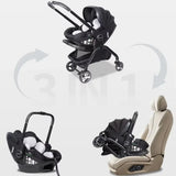 Poussette 3-en-1 portable nacelle bébé siège auto de luxe pliable