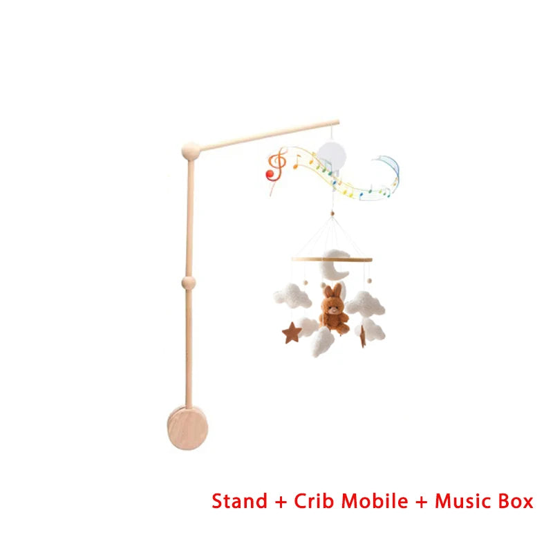 Mobile lit bébé bois feutrine ours cartoon - carillon musical avec support berceau