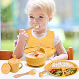 Set repas bébé silicone sans BPA ventouse - bol assiette tasse paille cuillère fourchette enfant