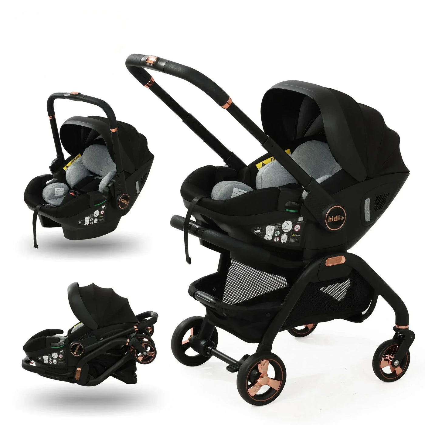 Poussette rose 4-en-1 avec nacelle siège auto de luxe pliable livraison EU