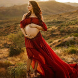 Robe maternité mousseline Mybooni — Épaules dénudées pour photographie grossesse