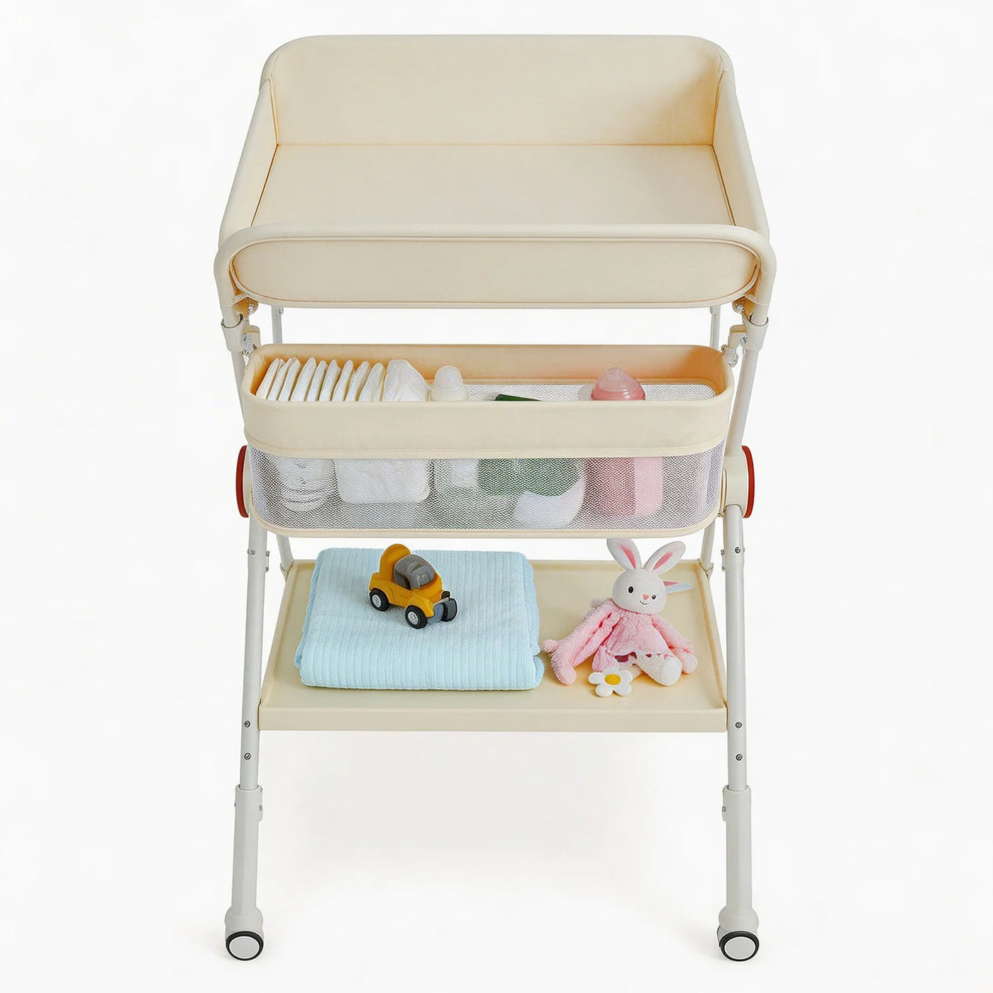 Table à langer réglable Mybooni — Métal et tissu rangement ceinture et roulettes