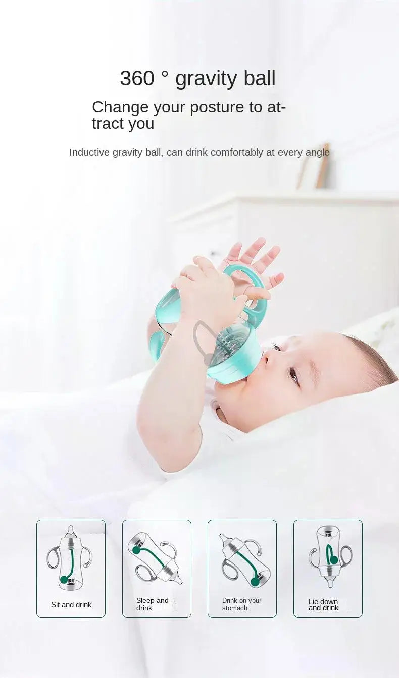 Biberon silicone anti-chute avec paille et poignée isolante