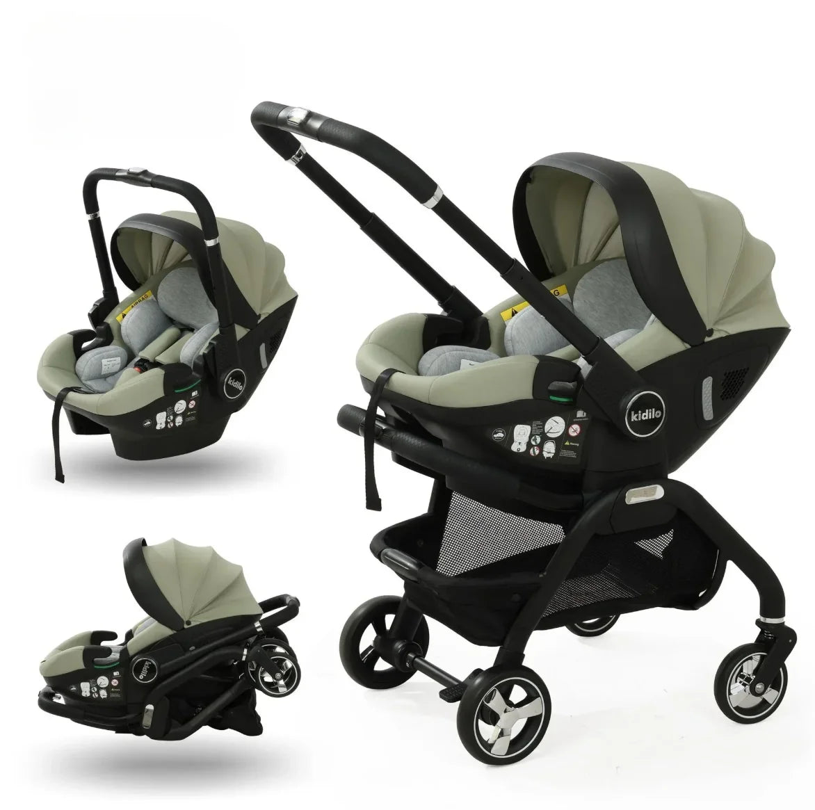 Poussette 3-en-1 portable Bouni — Nacelle nouveau-né siège auto certifié EU