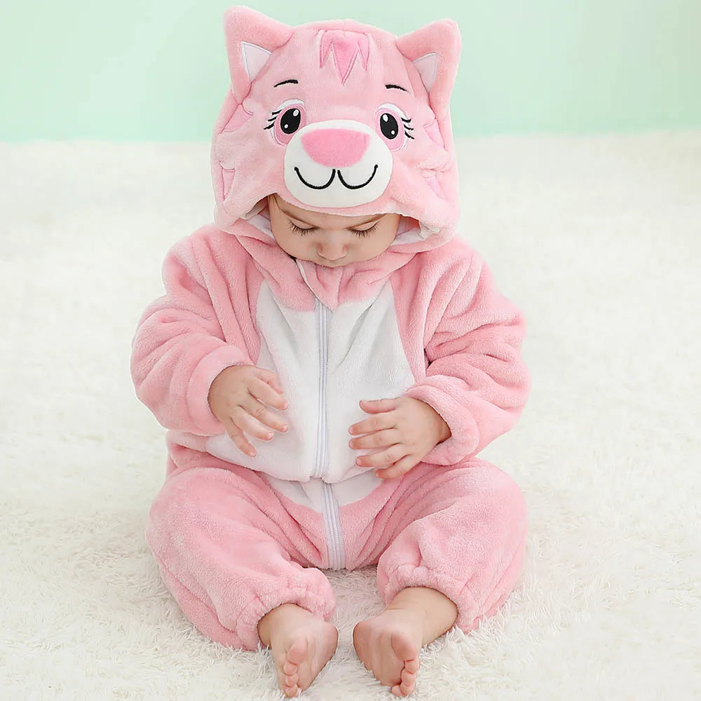 Combinaison pyjama bébé flanelle cartoon - grenouillère licorne/lapin/dinosaure animal