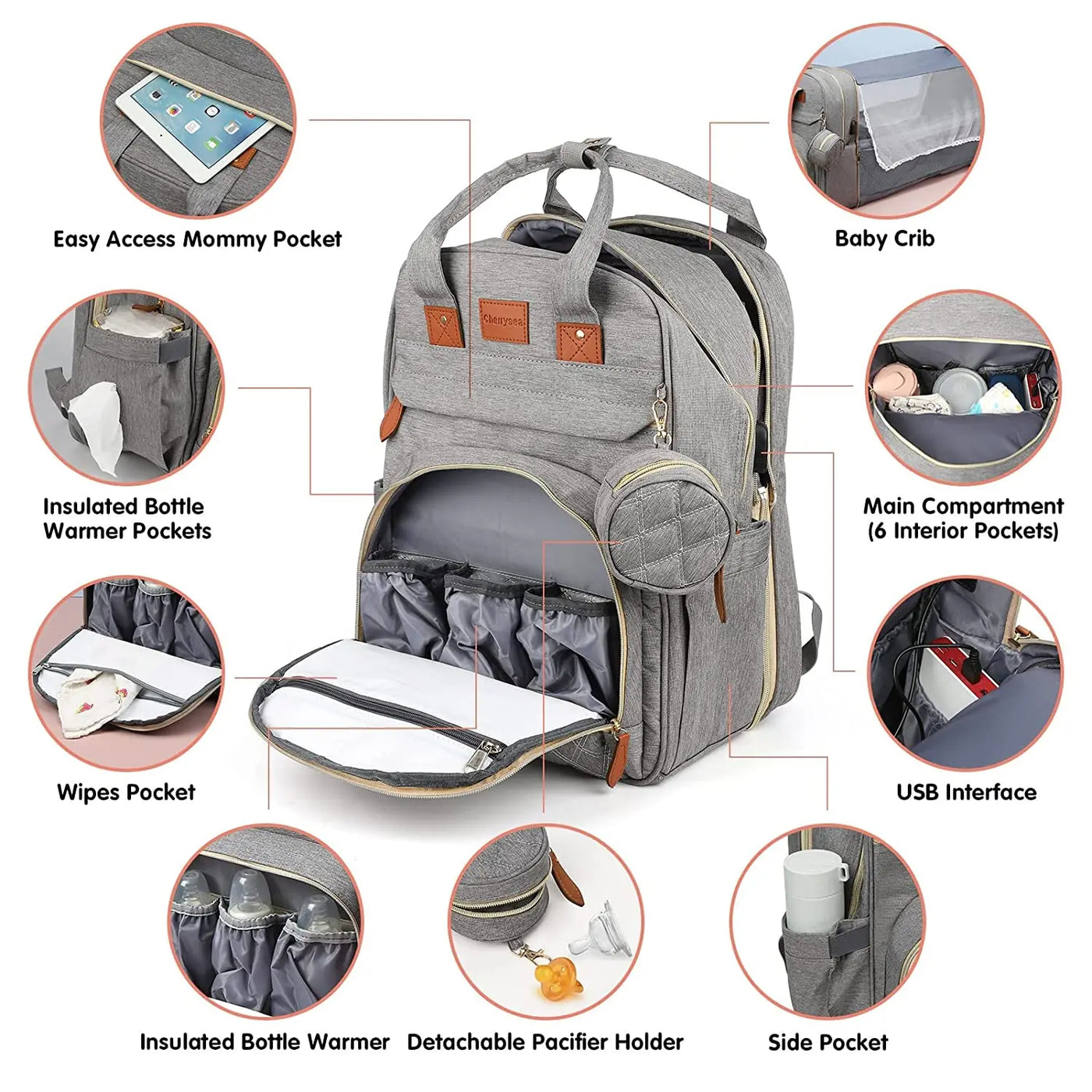 Sac à dos à langer 3-en-1 Bouni — Table à langer + Lit de voyage + Port USB